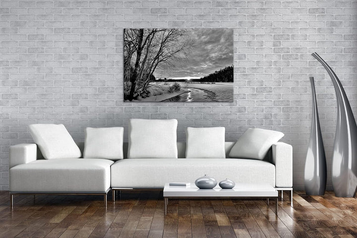 deyoli kunstvolle Winterlandschaft Format: 80x60 Effekt: Schwarz&Weiss als Leinwandbild, Motiv ferti