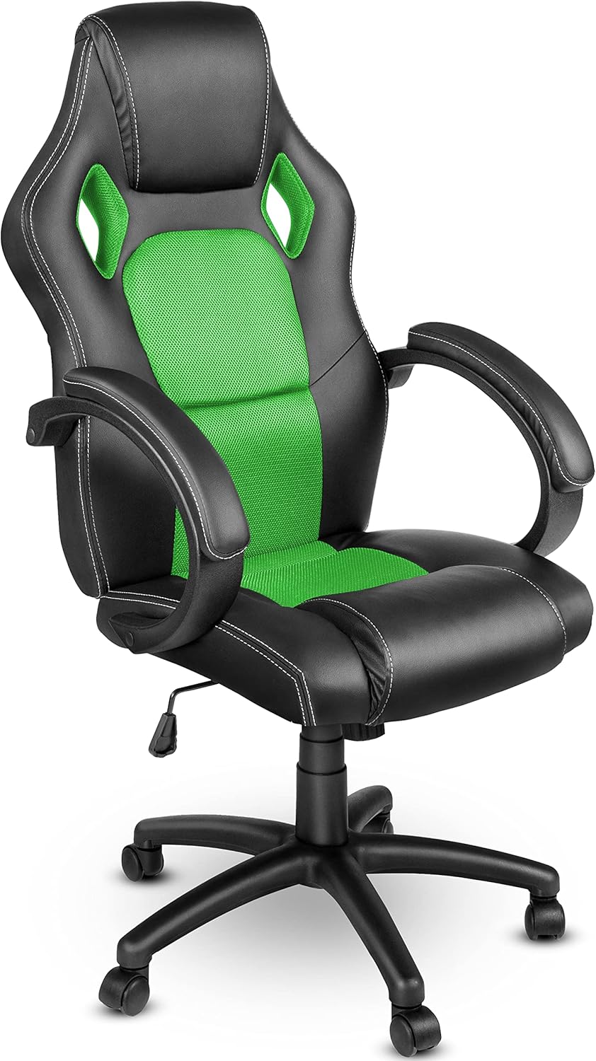 TRESKO Racing Chefsessel Bürostuhl Drehstuhl 14 Farbvarianten, gepolsterte Armlehnen, Wippmechanik,