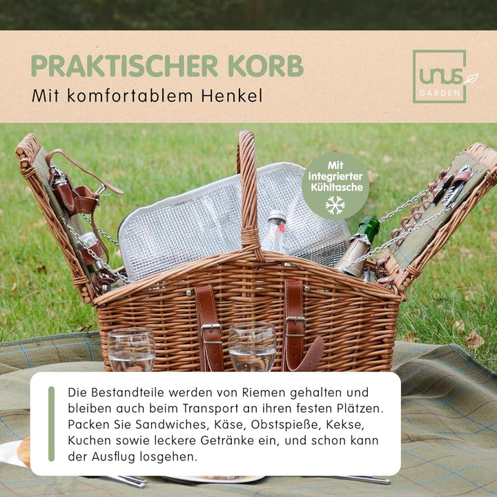 UNUS Nature by Kolibri Picknick Set 2 Personen mit Picknickkorb, Picknickdecke, Besteck und Geschirr