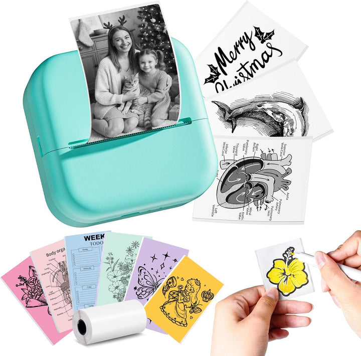 Memoking Mini Drucker für Smartphone - Tiny Printer M02L Bluetooth Minidrucker, Handy Drucker mit 1