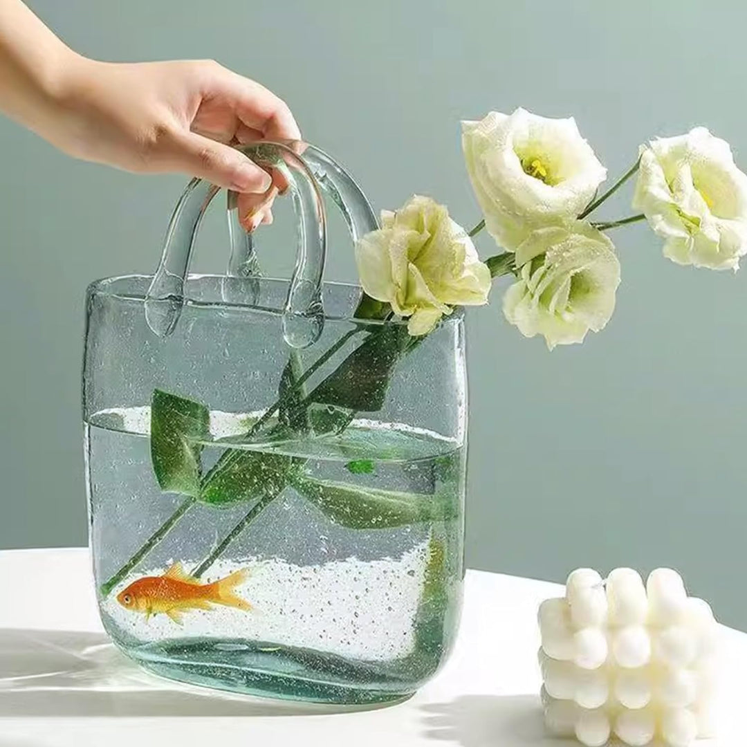 DBREAKS Glas Handtasche Vase, Tasche Glasvasen, Klare Handgemachte Vase, Kreative Bubble Handtasche