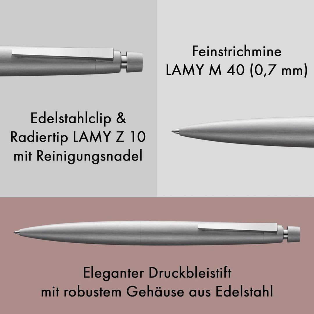 LAMY 2000 Druckbleistift 102 – Bleistift mit einem Gehäuse aus Edelstahl in der Farbe Silber und Rad