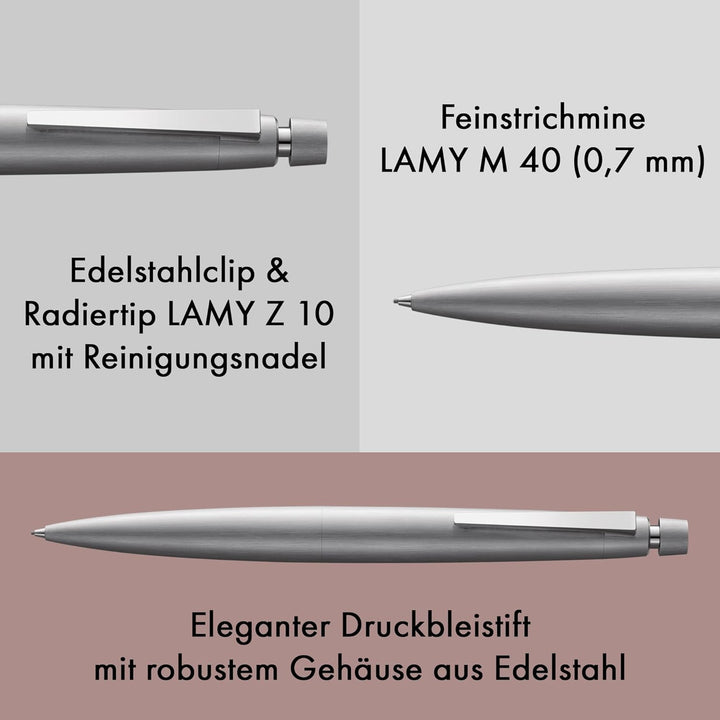 LAMY 2000 Druckbleistift 102 – Bleistift mit einem Gehäuse aus Edelstahl in der Farbe Silber und Rad