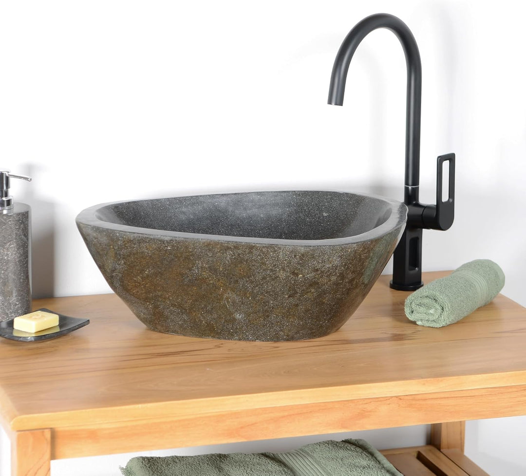 Naturstein Waschbecken grau oval 40 cm von WOHNFREUDEN - Unikat Auswahl rundum polierte Stein Waschs