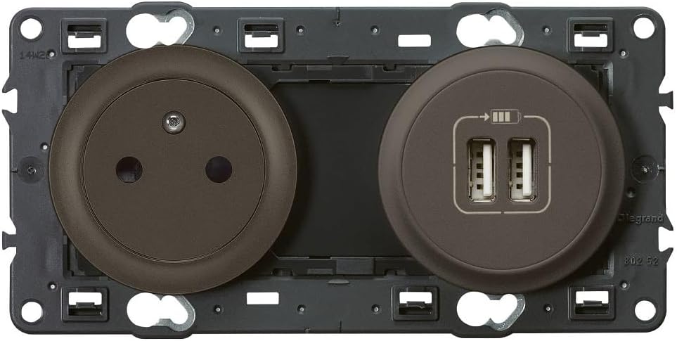 Legrand Céliane Stecker mit Erdung/zwei USB-Buchsen, 250V, schwarz, 099538, 250 VoltsV Graphit, Grap