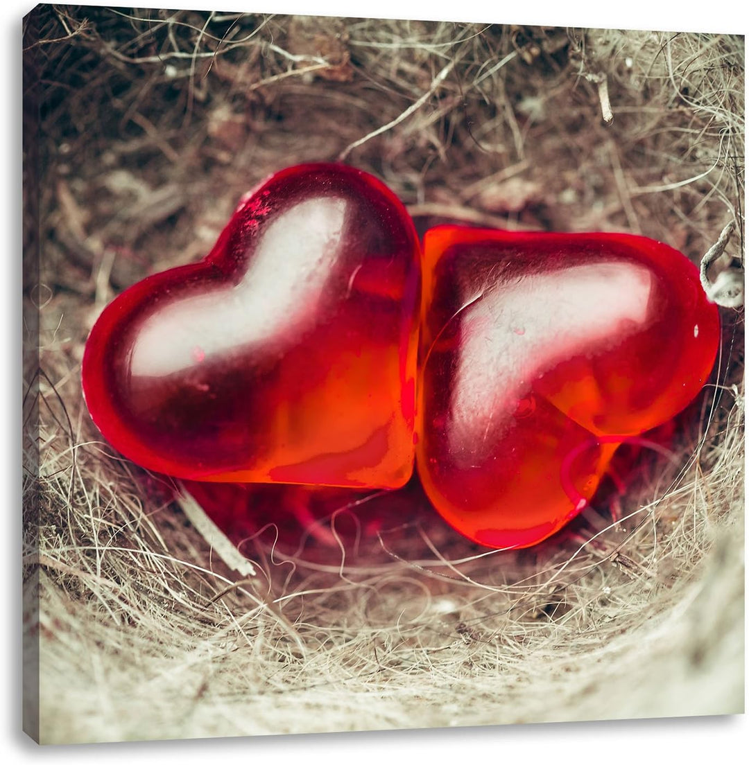 Pixxprint Zwei Herzen, Format: 70x70 auf Leinwand, XXL riesige Bilder fertig gerahmt mit Keilrahmen,