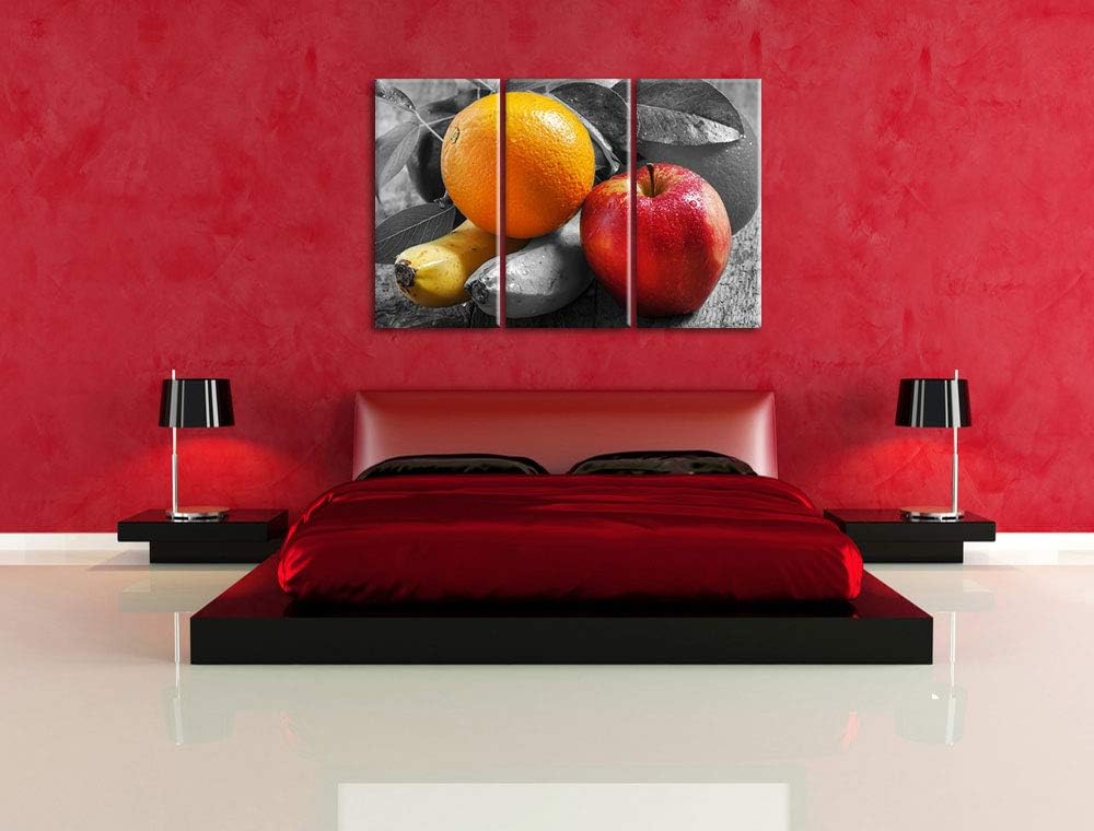 Apfel, Banane, Orange und Co. schwarz/weiss 3-Teiler Leinwandbild 120x80 Bild auf Leinwand, XXL ries