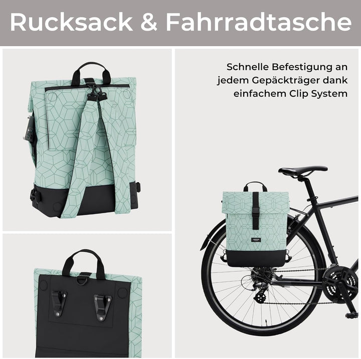 LARKSON Fahrradtaschen für Gepäckträger Damen & Herren Mint - Tammo Bike - 2 in 1 Fahrrad Tasche Ruc