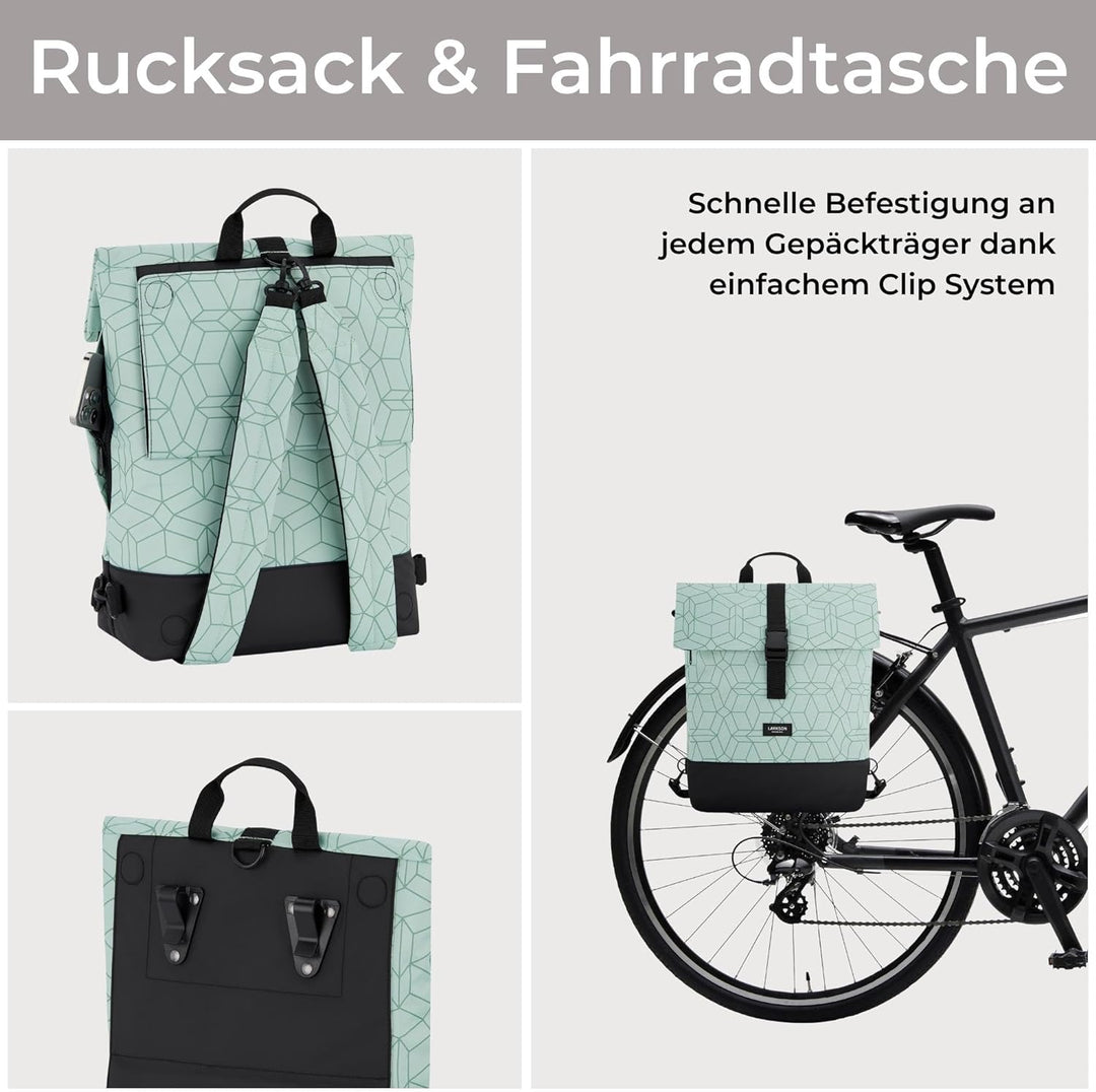 LARKSON Fahrradtaschen für Gepäckträger Damen & Herren Mint - Tammo Bike - 2 in 1 Fahrrad Tasche Ruc