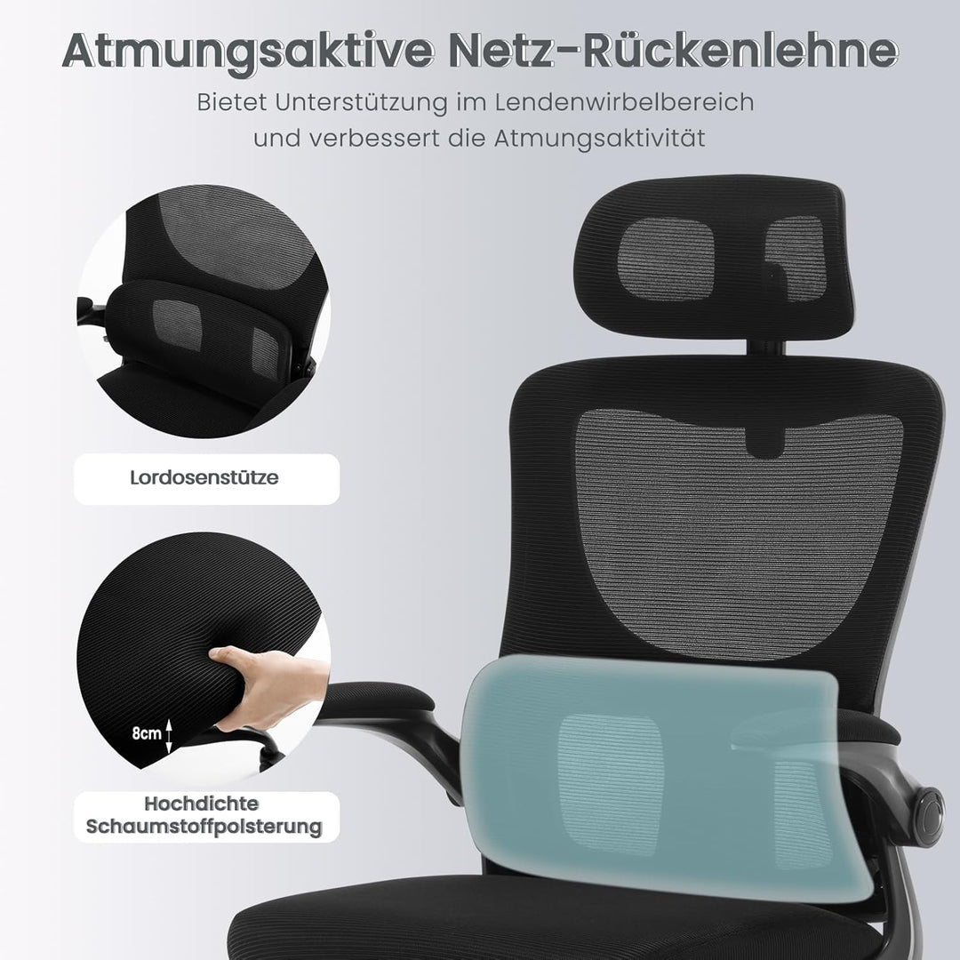 WOLTU Bürostuhl ergonomisch, Schreibtischstuhl Netzstoff, Drehstuhl höhenverstellbar, Schaukelfunkti