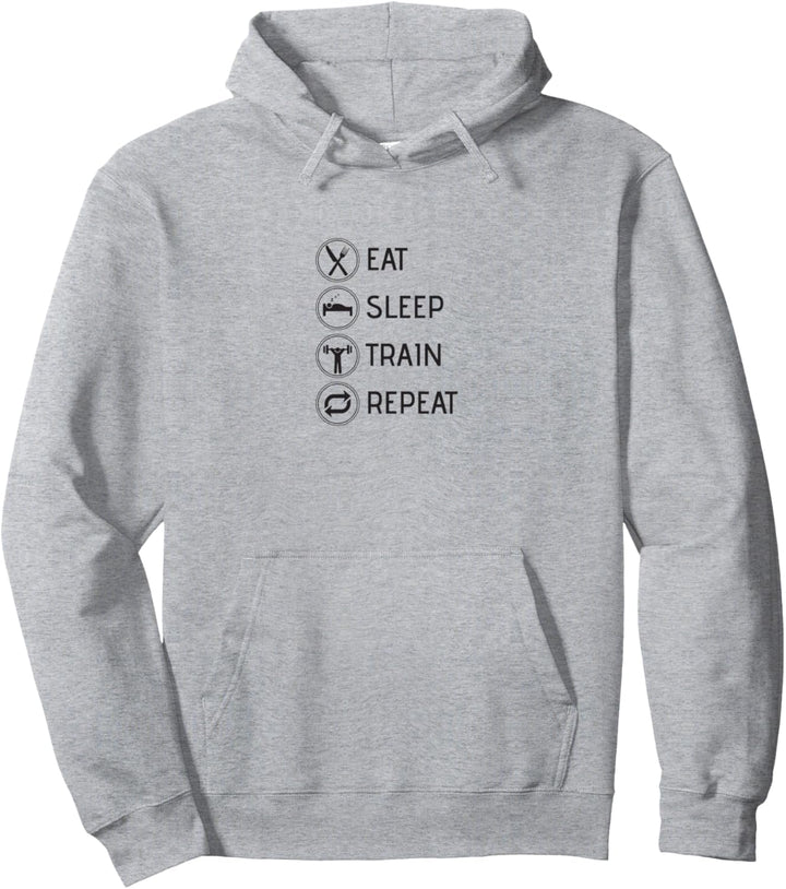 Eat Sleep Train Repeat Fitness Geschenk Kraftsport Gym Pullover Hoodie