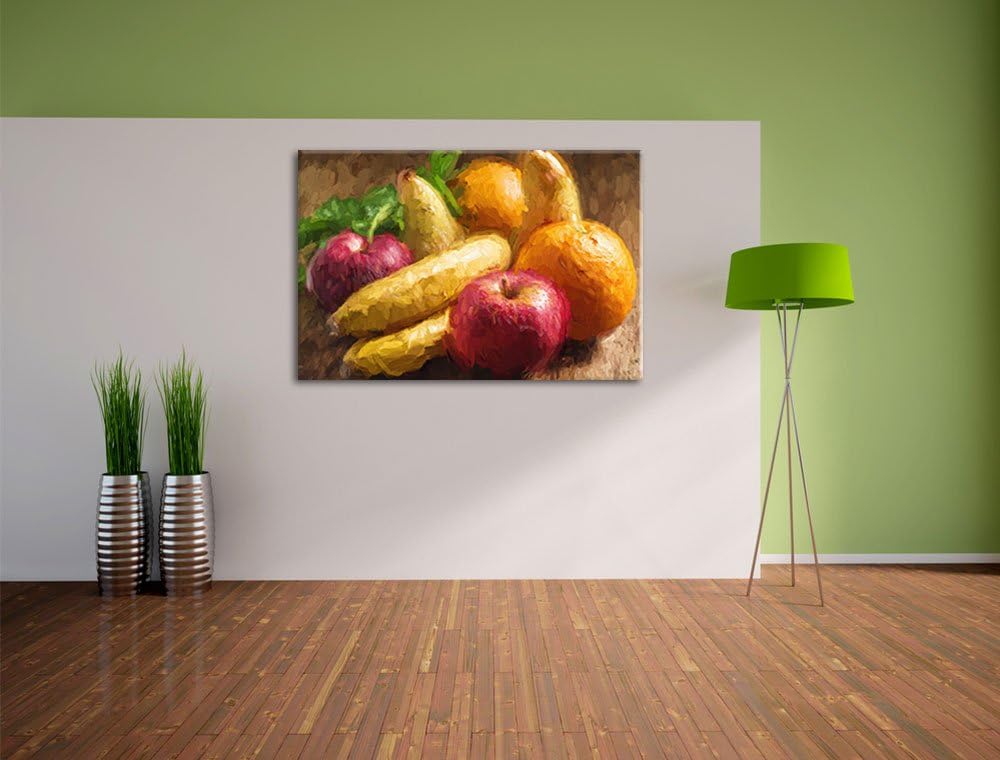 Früchte Pinsel Effekt, Format: 100x70 auf Leinwand, XXL riesige Bilder fertig gerahmt mit Keilrahmen