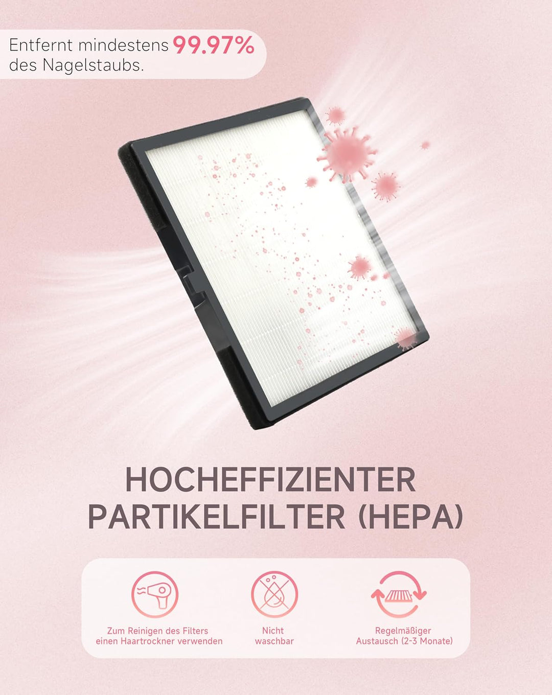 BRANTMAKER Staubabsaugung Nagelstudio Absaugung Nagelstaubsauger, mit Bürste und 2 Wiederverwendbare