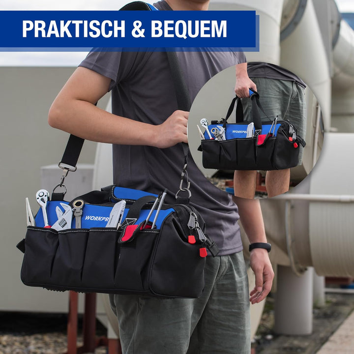 WORKPRO Werkzeugtasche Elektriker, Wasserdichte Werkzeugtasche Profi, weite Öffnung & grosse Kapazit