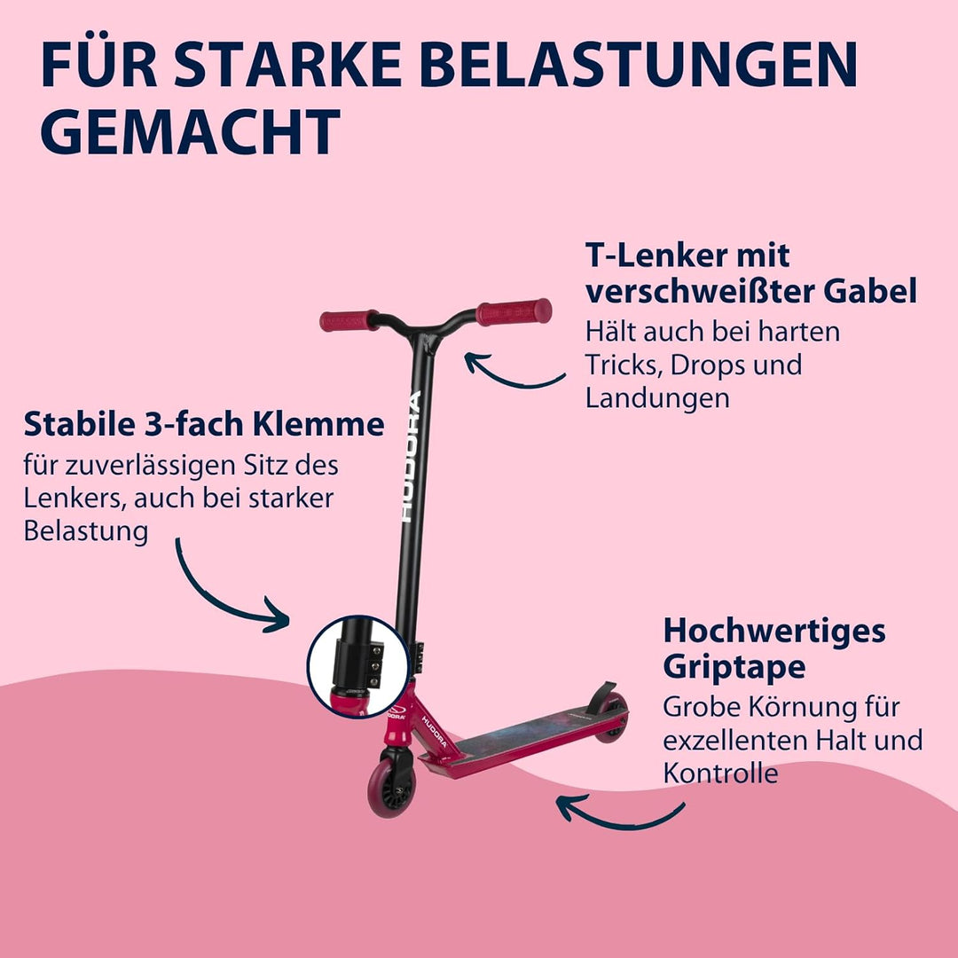 HUDORA Stunt Scooter XQ-13.1, Berry, robuster Stuntroller für Tricks