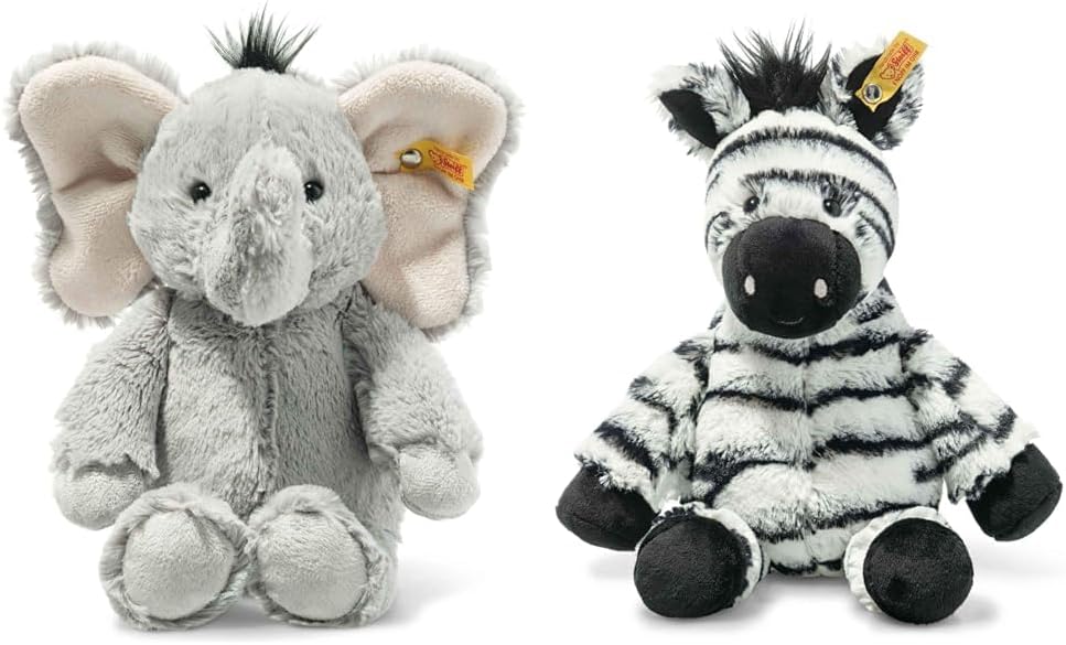 Steiff Ella Elefant grau 30 cm, Soft Cuddly Friends Kuscheltier & Zora Zebra weiss-schwarz 30 cm, So