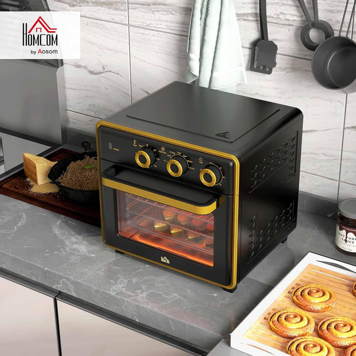 HOMCOM Minibackofen 20L, 5 in 1 Pizza-Ofen inkl. Backblech Set, Frittierkorb, Krümelblech, 1 Std. Ti