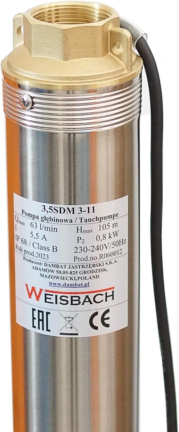 3,5" WEISBACH Tiefbrunnenpumpe 90mm sandresistent 0,8 kW 6300l/h 6,3 bar
