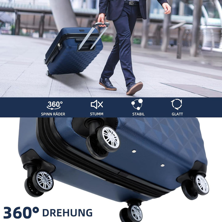 BEIBYE Zwillingsrollen 2066 Hartschale Trolley Koffer Reisekoffer Gepäck M-L-XL-Set (Dunkelblau, M)