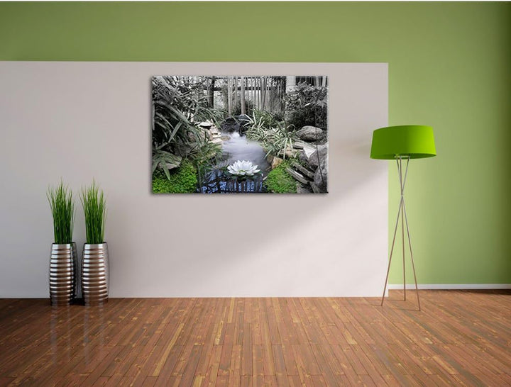 Pixxprint Zen Garten Japan / 100x70cm Leinwandbild bespannt auf Holzrahmen/Wandbild Kunstdruck Dekor