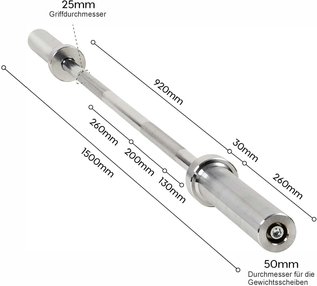 wuuhoo® Langhantelstange Sergio – 150cm Hantelstange 50mm bis 80 KG, olympische Scheibenaufnahme, La