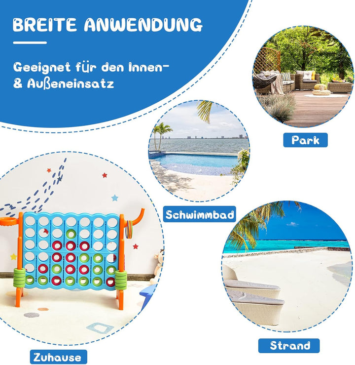 COSTWAY Riesiges 4 Gewinnt Spielset mit Basketballkorb und Wurfspiel, inkl. 42 Jumbo Ringen und Schi