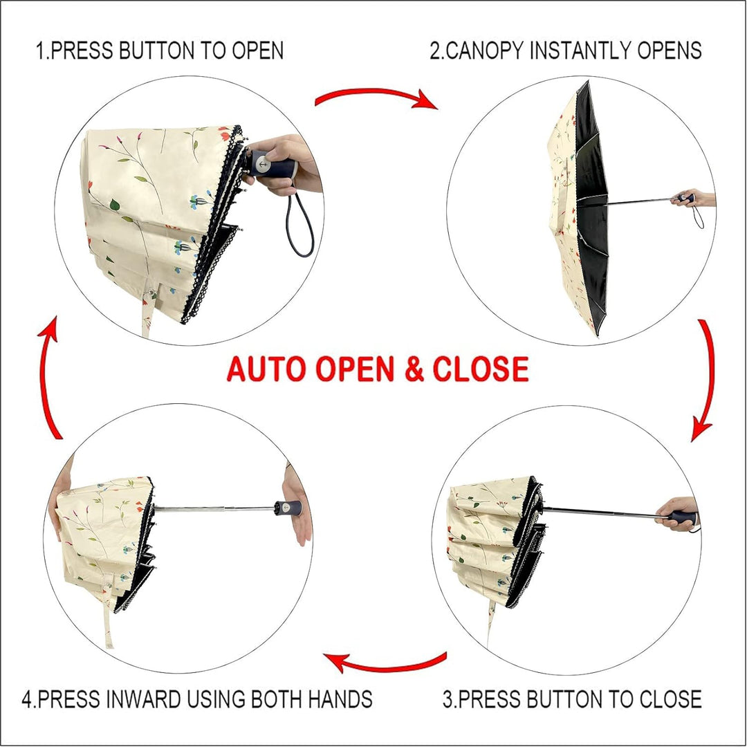 CUBY Regenschirm, Sonnenschirm, Freien Uv-Schutz Damen Automatik Faltschirm Winddicht Regenfest, Min