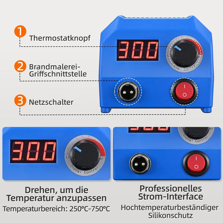 LH55-1 Holzverbrennungsset, Pyrographie-Holzverbrennungswerkzeug-Set mit Brandmalerei-Maschine, 10 p