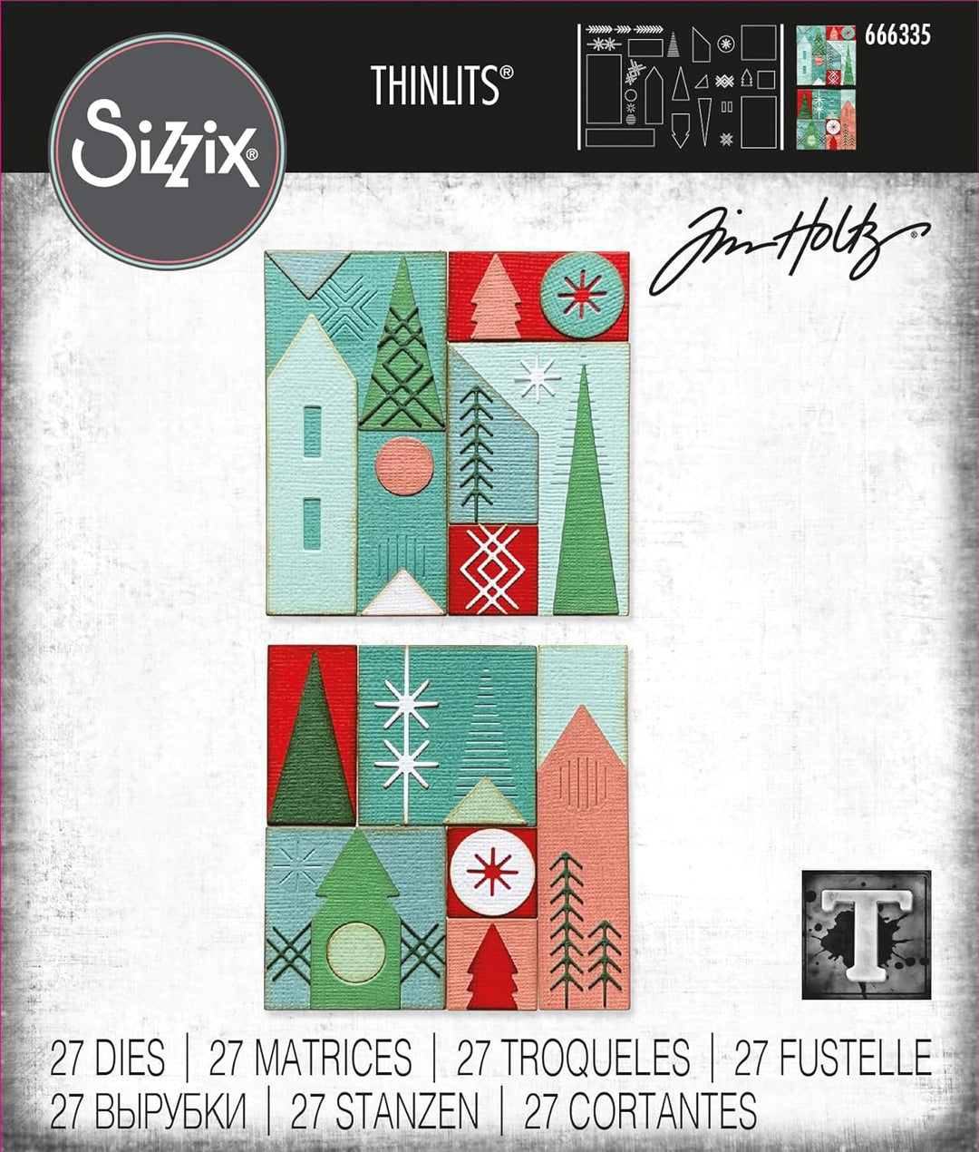 Sizzix Thinlits Stanzformenset, 27er-Pack Holiday Blocks von Tim Holtz | 666335 | Hauchdünne Stanzfo