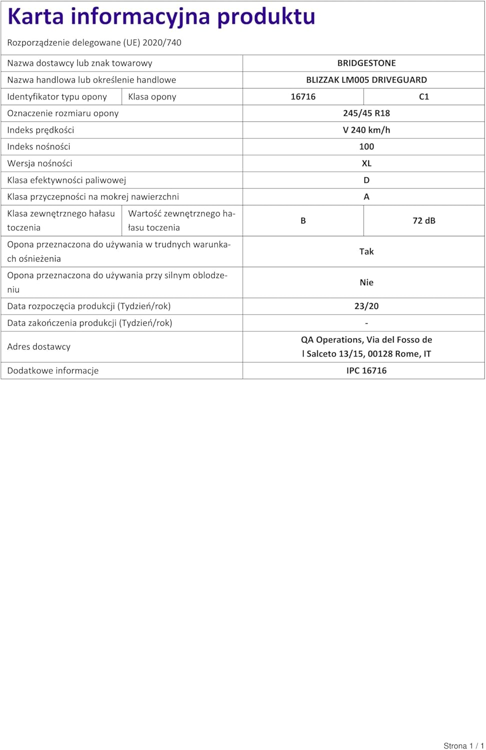 Bridgestone BLIZZAK LM005 DRIVEGUARD - 245/45 R18 100V XL - E/A/72 - Winterreifen mit RFT (PKW & SUV