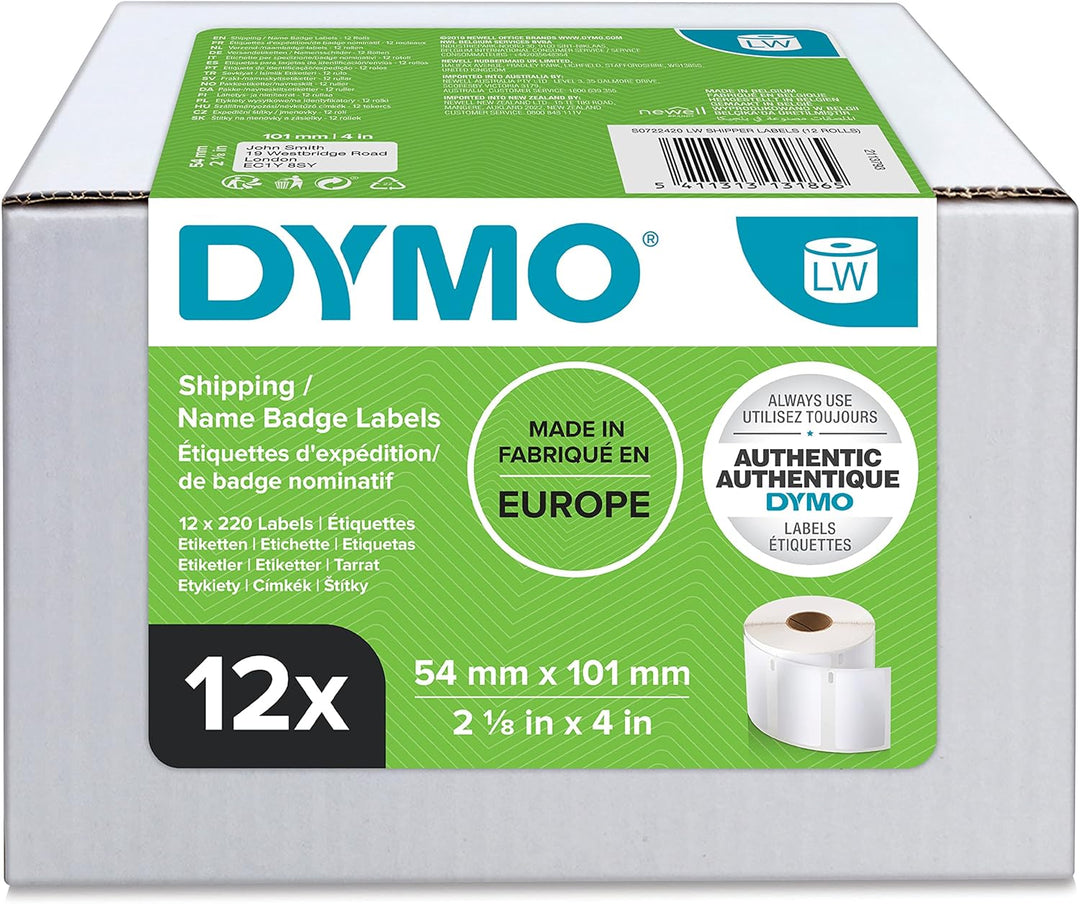 DYMO Original LabelWriter Versandetiketten/-Namensschilder (Gross) | 54 mm x 101 mm | 12 Rollen mit