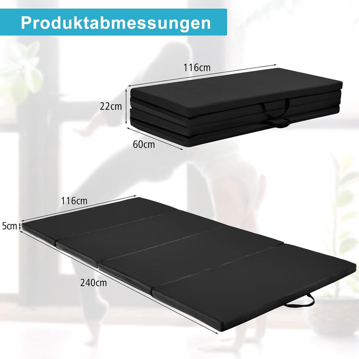 COSTWAY 240 x 120 x 5 cm Weichbodenmatte, Gymnastikmatte klappbar, Yogamatte mit Klettverschluss und