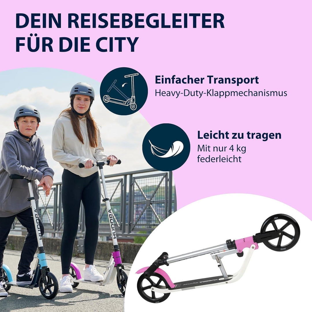 HUDORA BigWheel Pure Scooter - Stabiler Aluminium-Roller mit Ständer - Höhenverstellbarer & zusammen