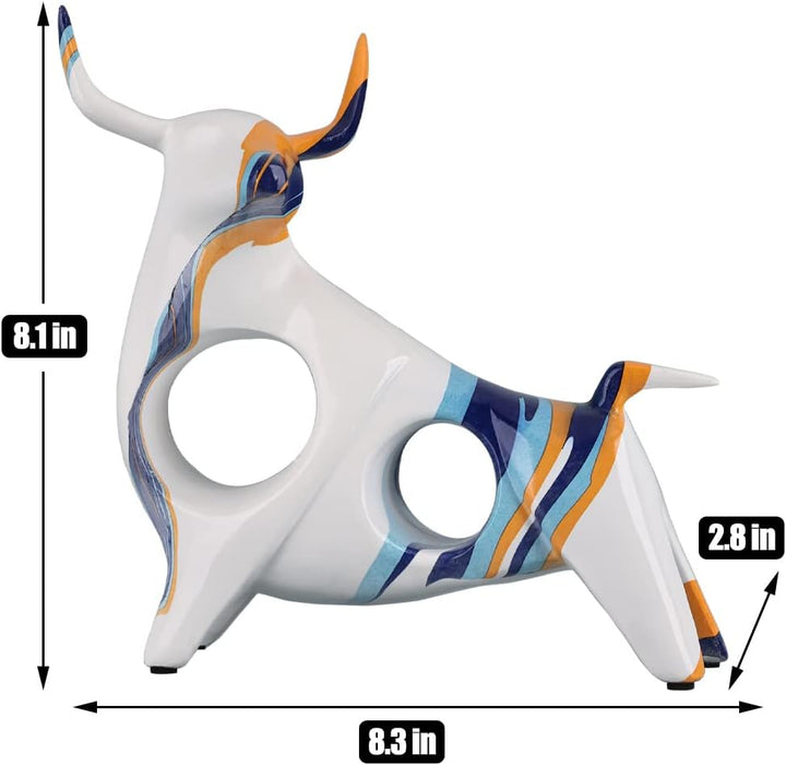 Stierstatue aus Kunstharz in Blau-Orange, minimalistische, vollfarbige Stierfigur, Originalität, abs