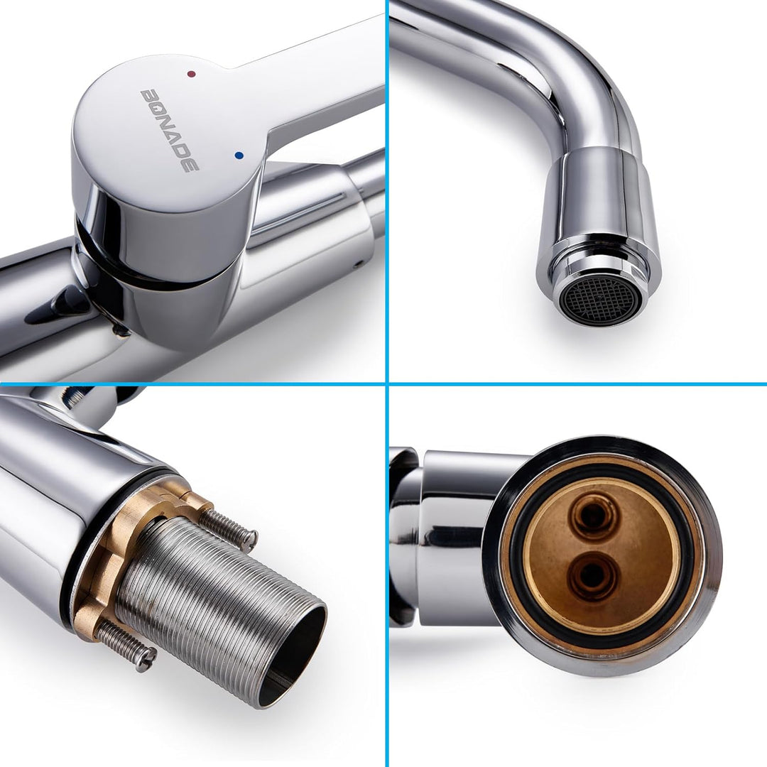 BONADE Wasserhahn Bad, Waschtischarmatur 360° Drehbar, Waschbecken Armaturen Messing Chrom, Mischbat