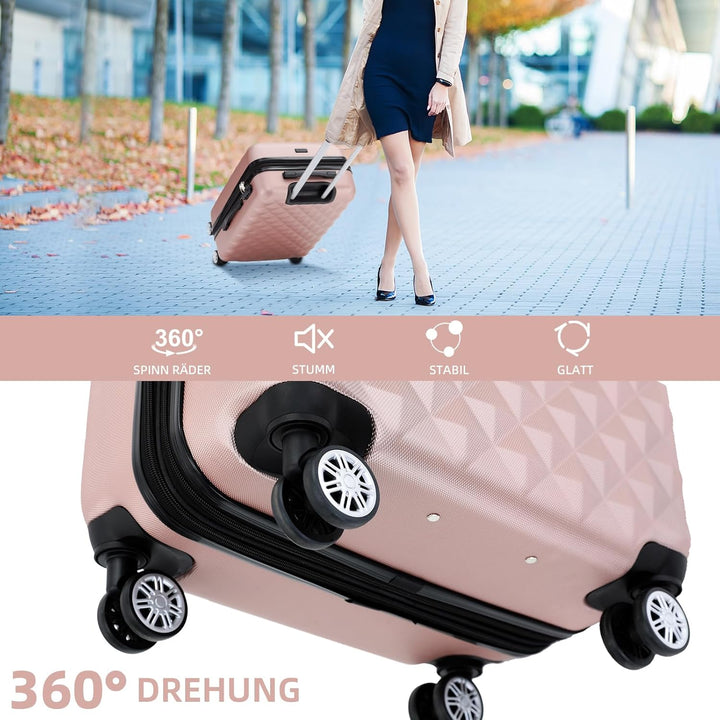 BEIBYE Zwillingsrollen 2066 Hartschale Trolley Koffer Reisekoffer Gepäck M-L-XL-Set (Rosa Gold, M) R