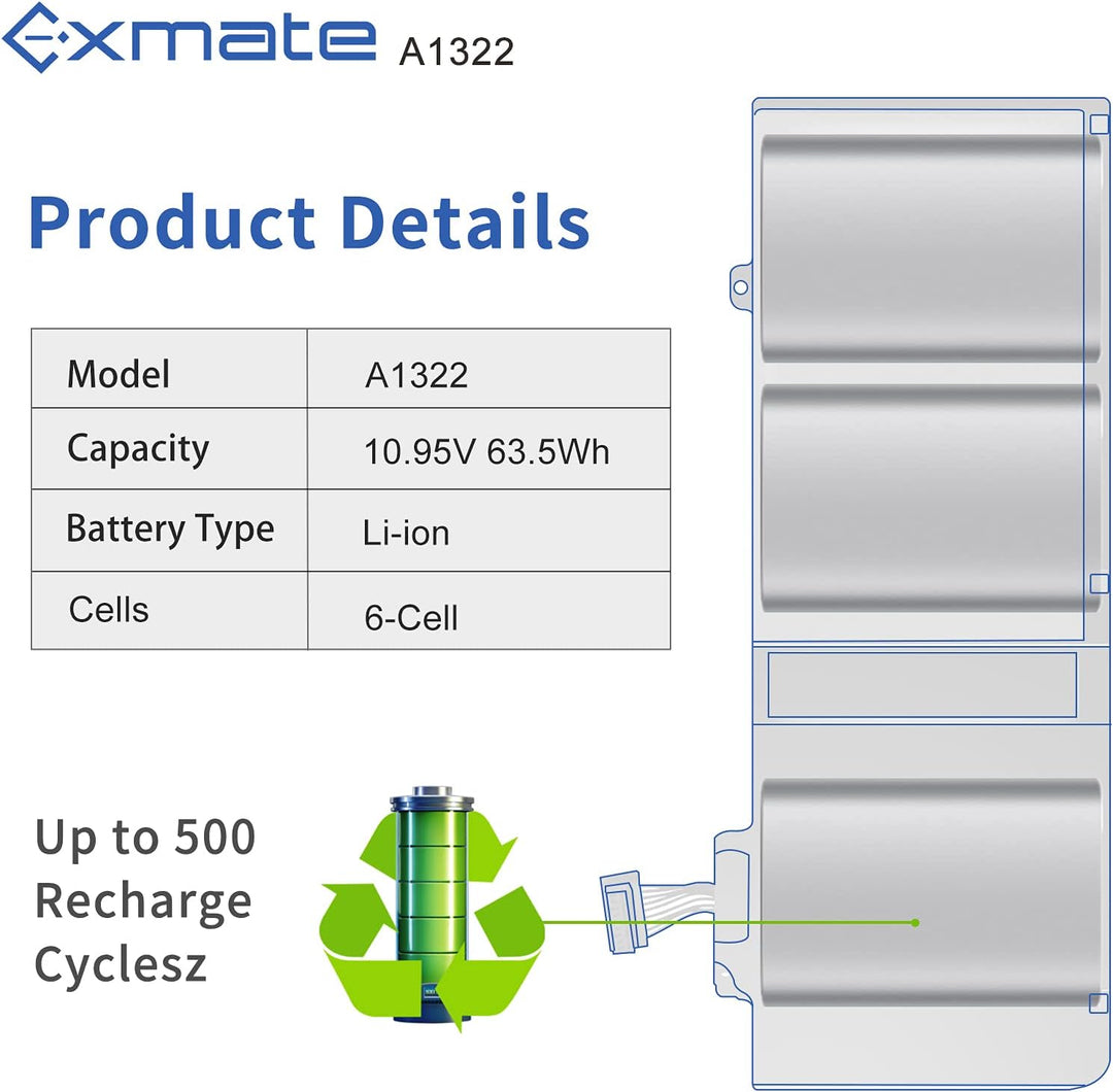 Exmate A1322 A1278 Akku für MacBook Pro 13 Zoll Mitte 2012 2010 2009,Anfang & Ende 2011(MC374LL/A MB