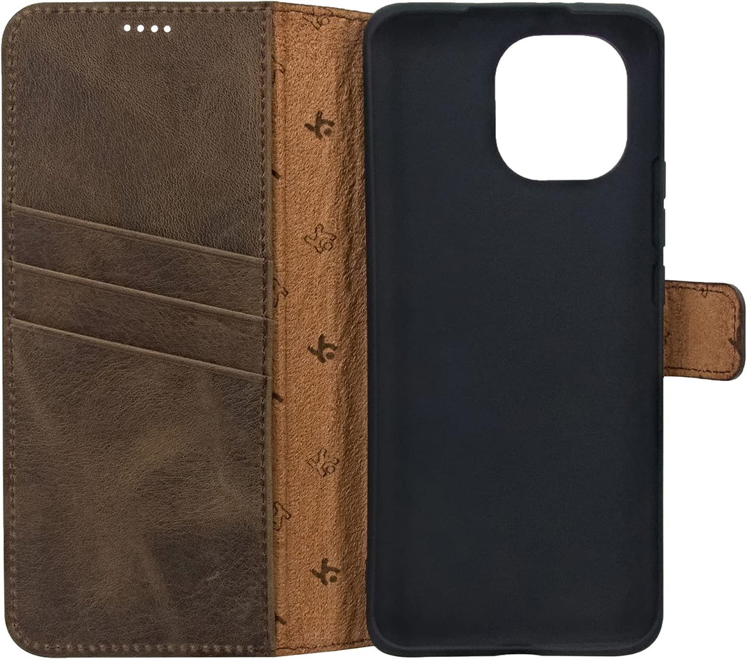 Suncase Book-Style Hülle kompatibel mit Xiaomi Mi 11 Leder Tasche (Slim-Fit) Lederhülle Handytasche