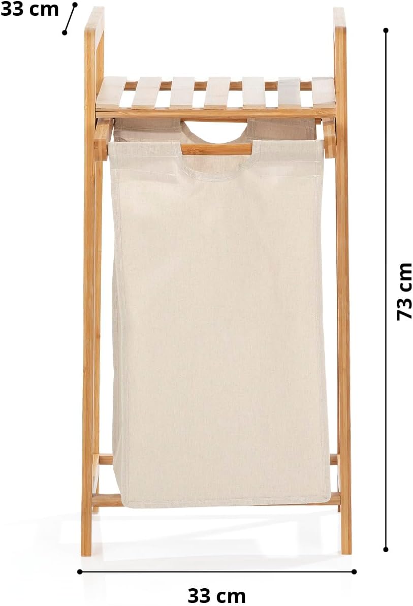 Lumaland Wäschekorb Bambus mit ausziehbarem Wäschesack | Pflegeleichtes Material, unempfindlich gege