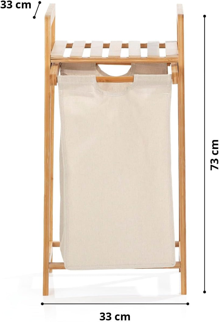 Lumaland Wäschekorb Bambus mit ausziehbarem Wäschesack | Pflegeleichtes Material, unempfindlich gege