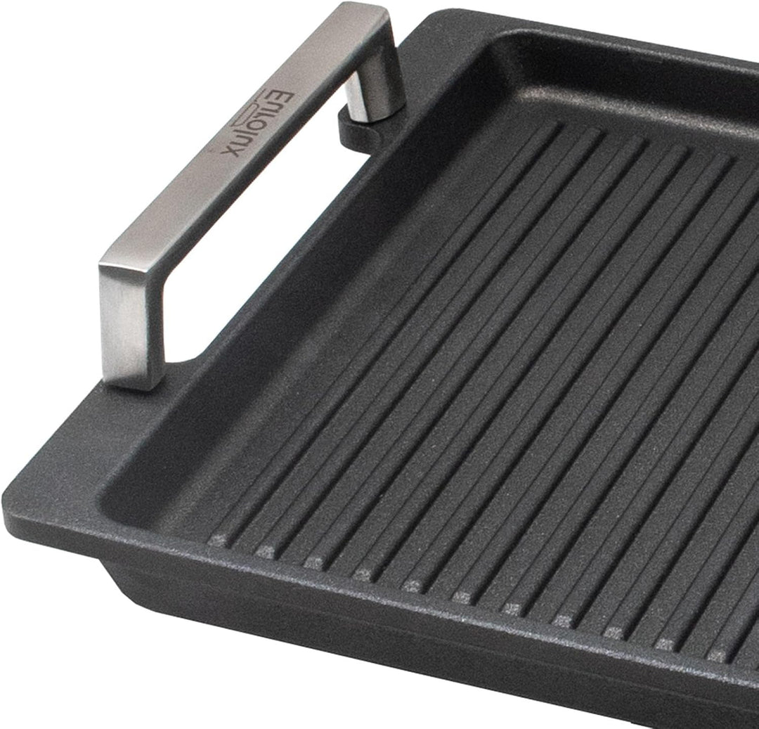 Eurolux geriffelte Grillplatte 41 x 24 cm - induktive vollflächig gerillte Servierplatte Aluguss bes