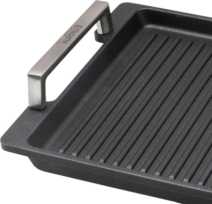 Eurolux geriffelte Grillplatte 41 x 24 cm - induktive vollflächig gerillte Servierplatte Aluguss bes