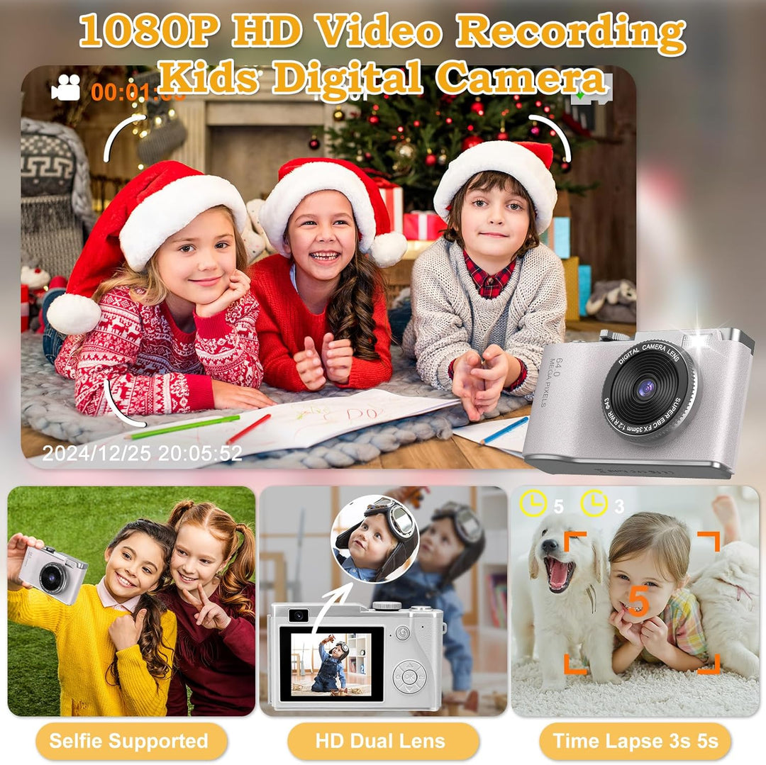 AKOFIC Kinderkamera, 2,4 Zoll 1080P HD Bildschirm Kamera Kinder mit 32GB Karte, Selfie Digitalkamera