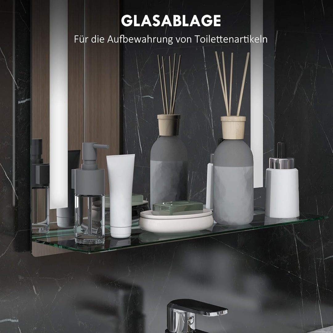 HOMCOM Badspiegelmit Ablage LED Lichtspiegel Badezimmerspiegel Wandspiegel 15W (Modell4) Wasserdicht