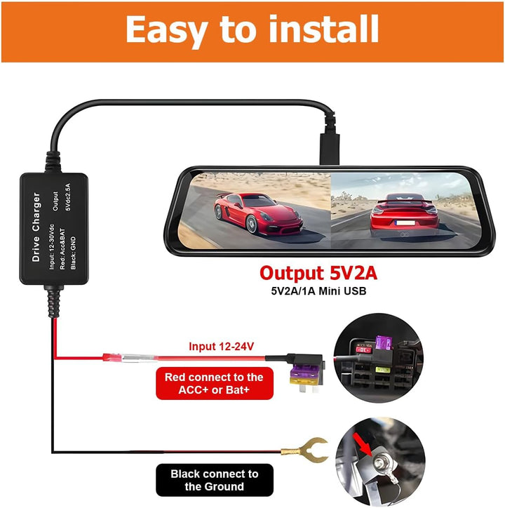 CGEAMDY Dashcam Ladegerät Netzkabel, Dash Cam Hardwire Kit, Mini USB Hard Wire Kit, Mit Niederspannu