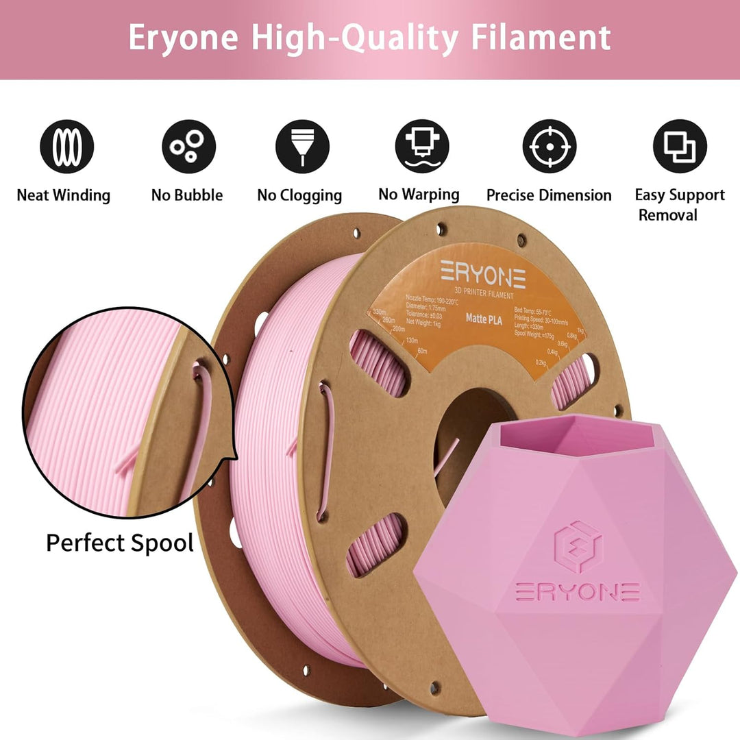 ERYONE Matte PLA 3D Drucker Filament 1.75mm, Massgenauigkeit +/- 0.03 mm, 1 kg 1 Spule, Matte Rosa