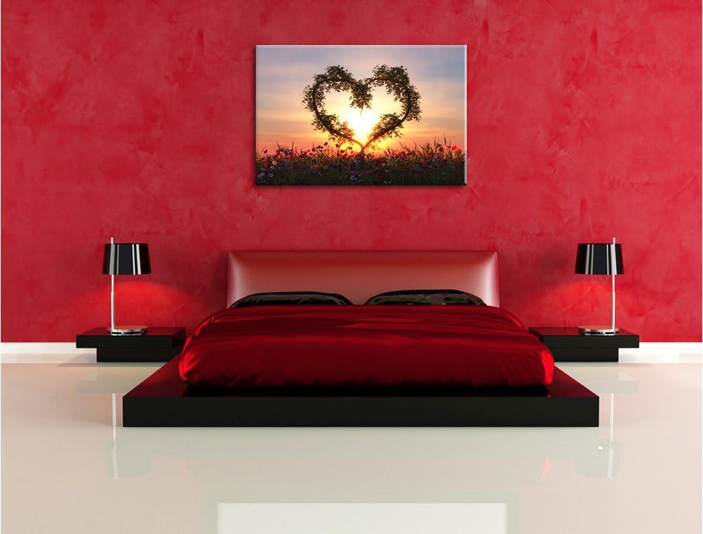 Herz aus Bambus, Format: 100x70 auf Leinwand, XXL riesige Bilder fertig gerahmt mit Keilrahmen, Kuns