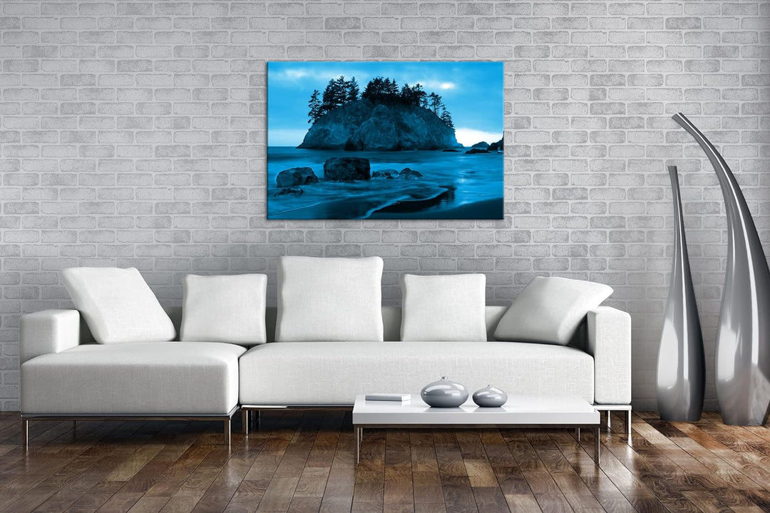 deyoli traumhafte Insel Format 80x60 Effekt: Monocrome Blau als Leinwandbild, Motiv fertig gerahmt a