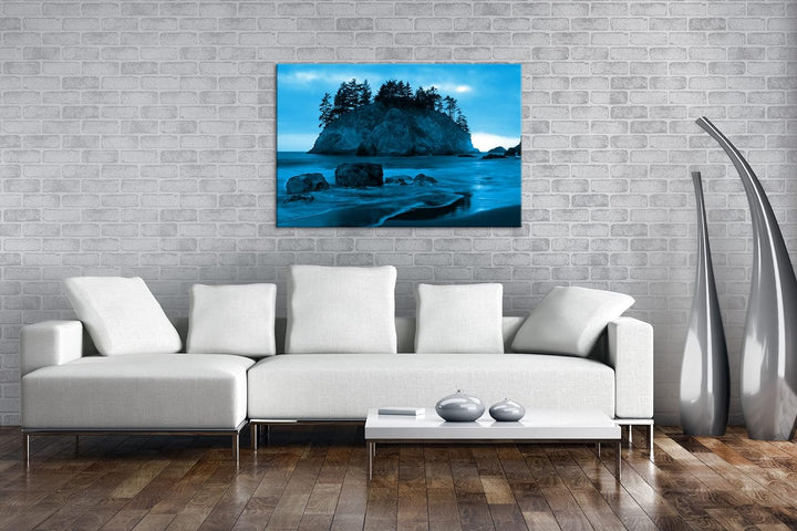 deyoli traumhafte Insel Format 80x60 Effekt: Monocrome Blau als Leinwandbild, Motiv fertig gerahmt a