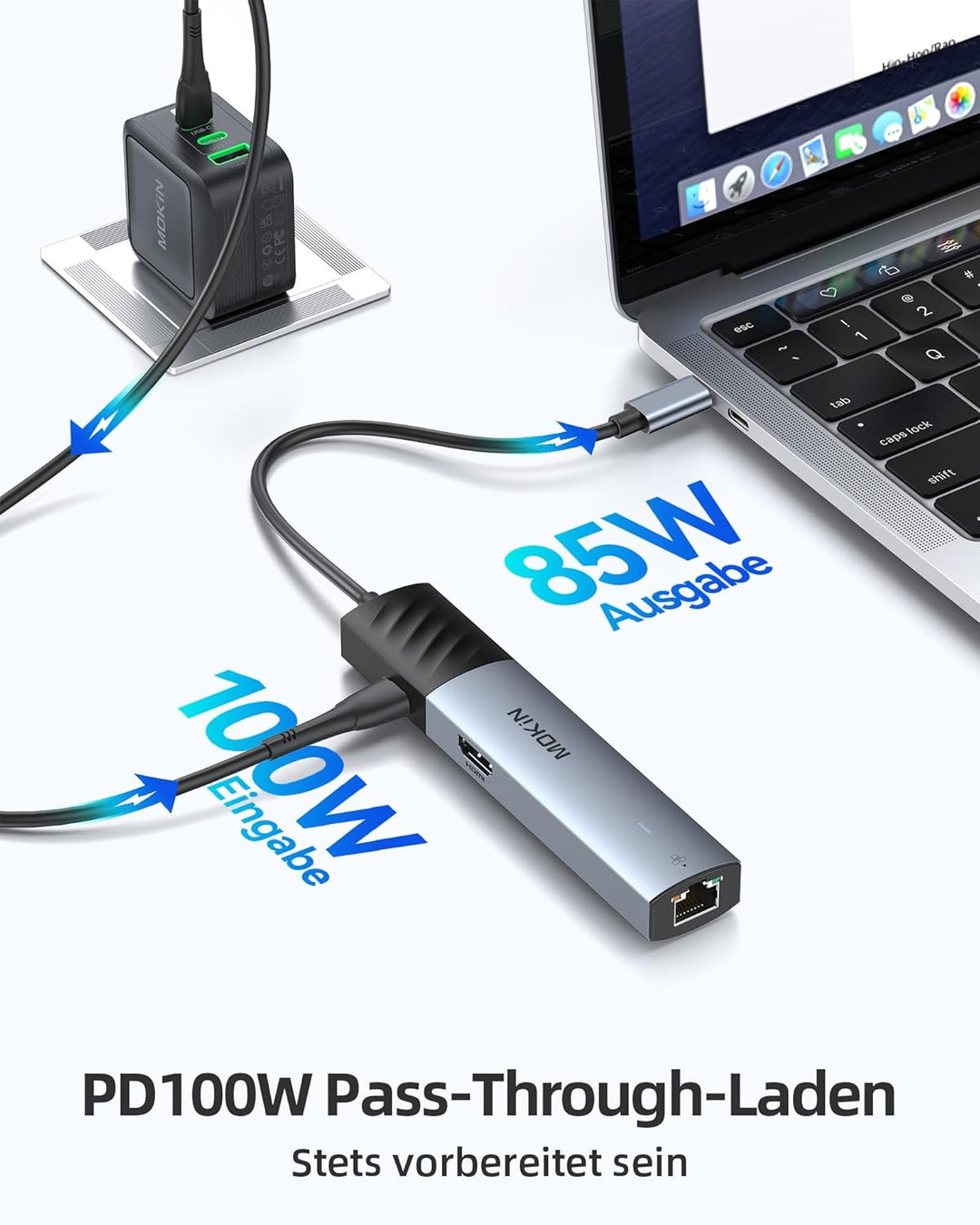 MOKIN USB C HUB, 7 in 1 USB C Adapter mit 4K@60HZ HDMI, Ethernet, 3*USB-C 3.1 Ports und 1*USB-A Date